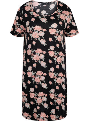 Pyjamasklänning i viskos med blommigt mönster, Black Flower AOP, Packshot image number 0