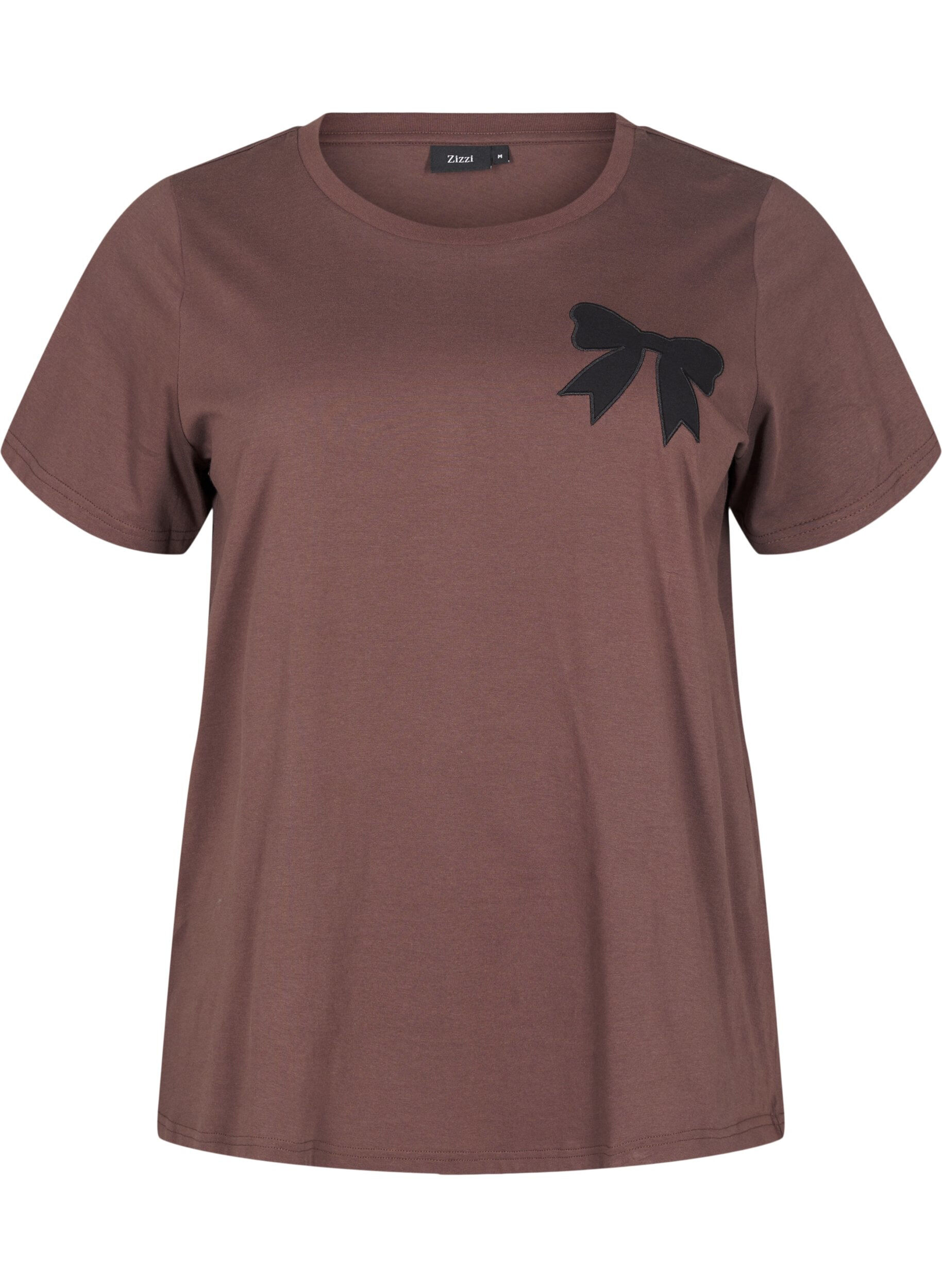 Zizzi T-shirt i bomull med fluga, C. Martini W. Black, Packshot image number 0