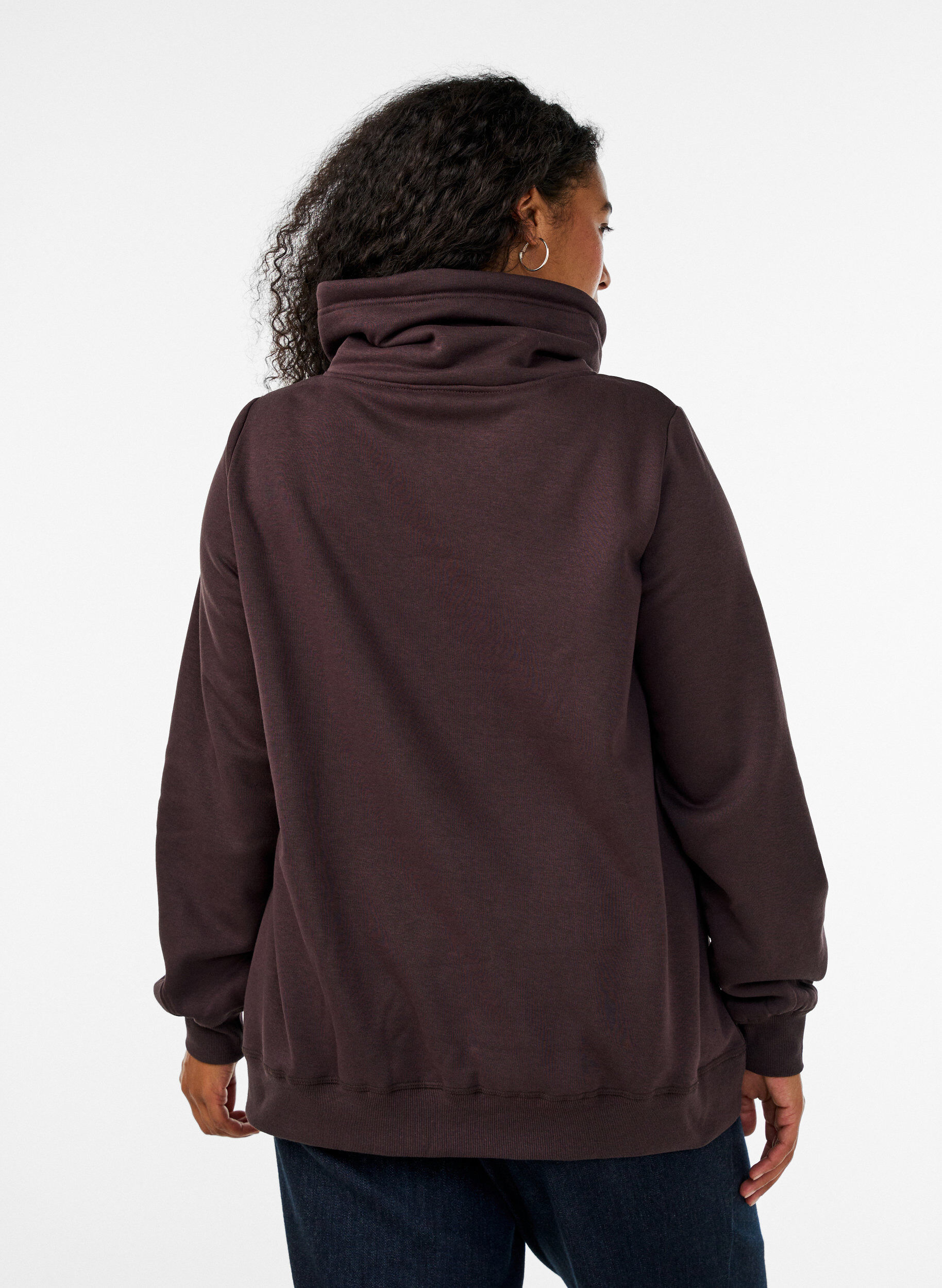 ZizziSweatshirt med h&ouml;g krage och fickor, Brun, Model image number 2