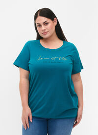 Kortärmad t-shirt i bomull med resårkant, Deep Lake W. Life, Model