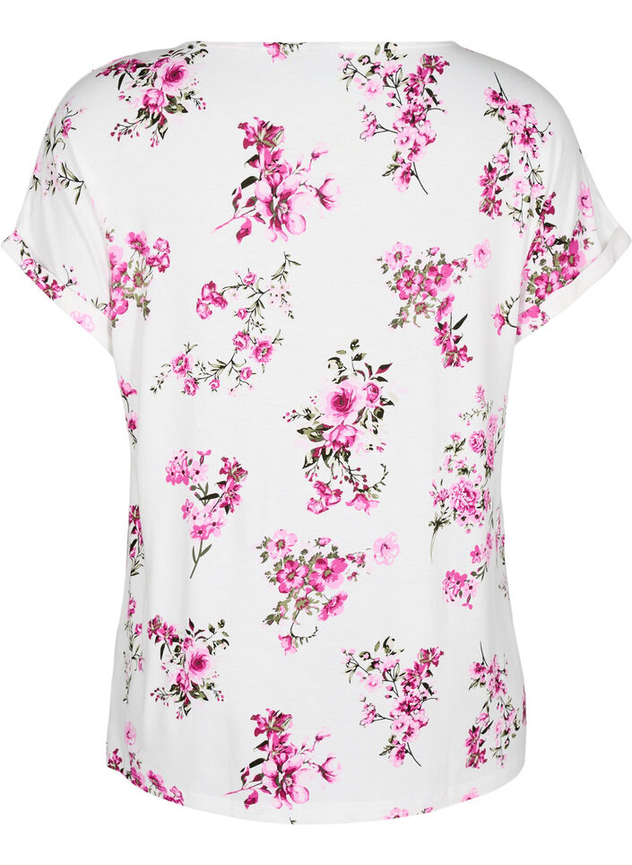 T-shirt med blommigt tryck, Rosa, Packshot image number 1