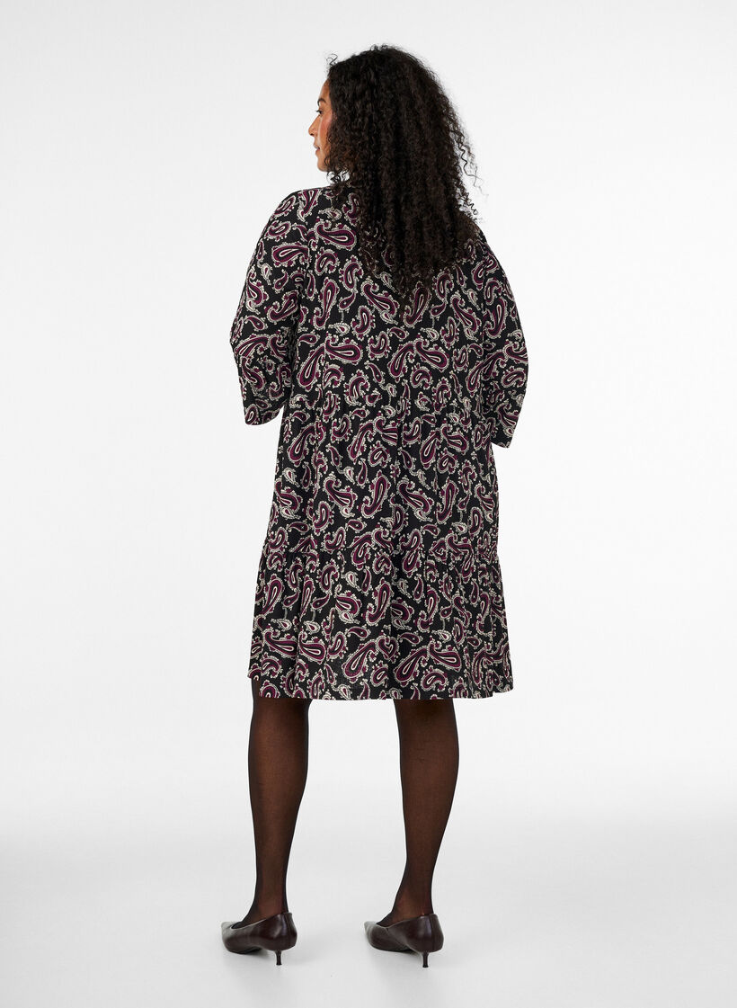 Kort a-linjeformad kl&auml;nning i jersey med helt&auml;ckande m&ouml;nster, M&ouml;rk Bordeaux, Model image number 2