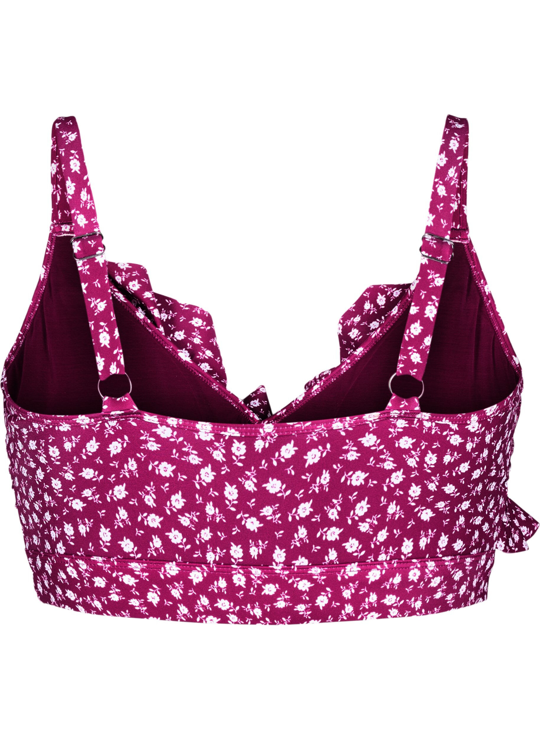 Zizzi Bikinitopp med blommigt tryck och volangdetaljer, R&ouml;d, Packshot image number 1