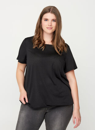 T-shirt i tyg med struktur, Black, Model image number 0