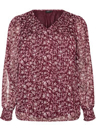 Blus med blomm&ouml;nster och glittertr&aring;d, R&ouml;d