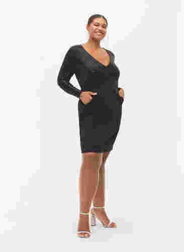 Kroppsnära klänning med glitter, Black, Model image number 4