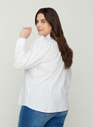 Bomullsskjorta med puffärmar, Bright White, Model image number 1