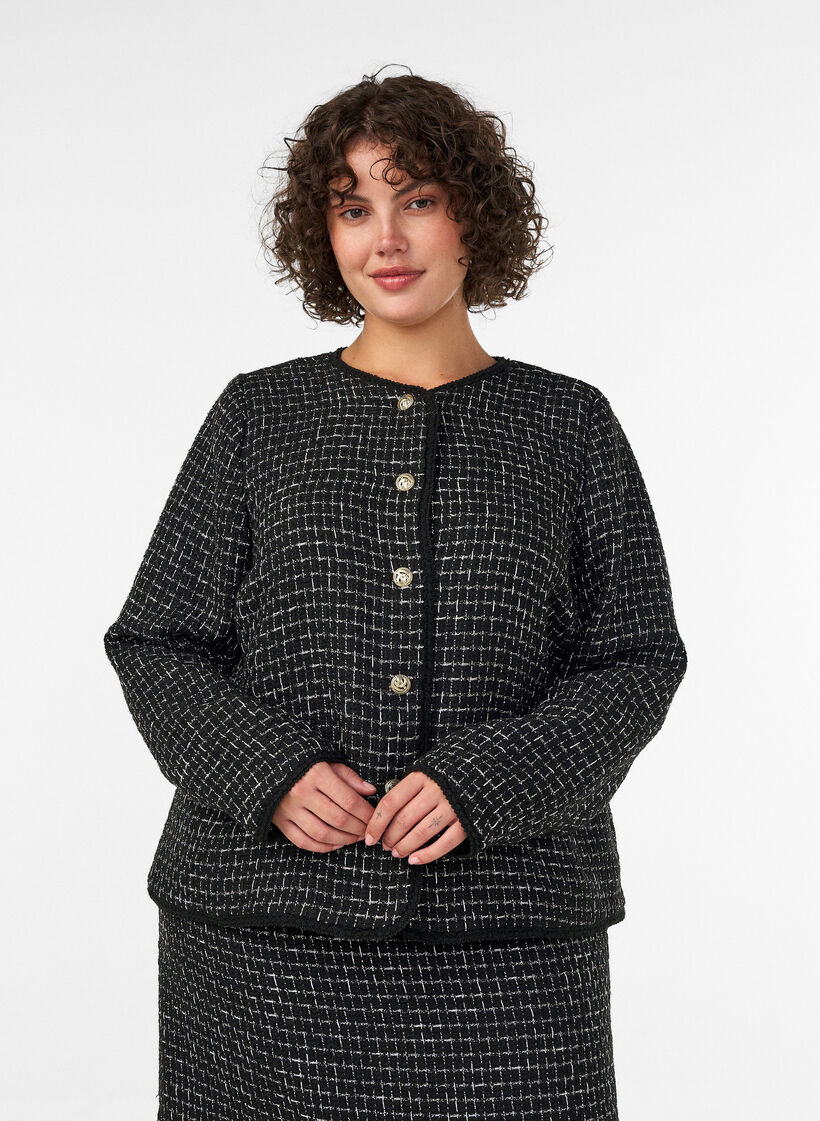 Jacka i boucl&eacute; med guldf&auml;rgade knappar, Svart, Model image number 0