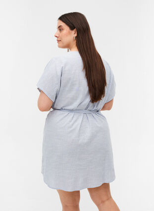 Randig skjortklänning i bomull med fickor, Country Blue Stripe, Model image number 1