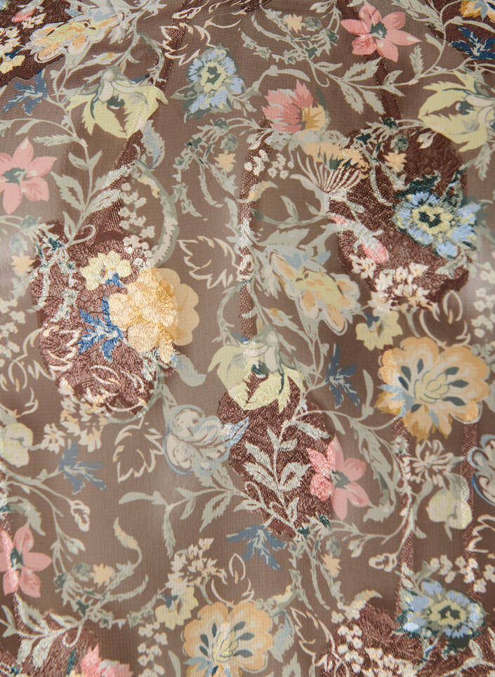 Blus med blommigt m&ouml;nster och ballong&auml;rmar, Brun, Packshot image number 2