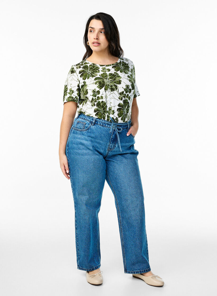 T-shirt med blommigt tryck, Gr&ouml;n, Model image number 1