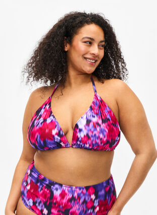 Triangel-bikinibehå med tryck, Pink Flower AOP, Model image number 0