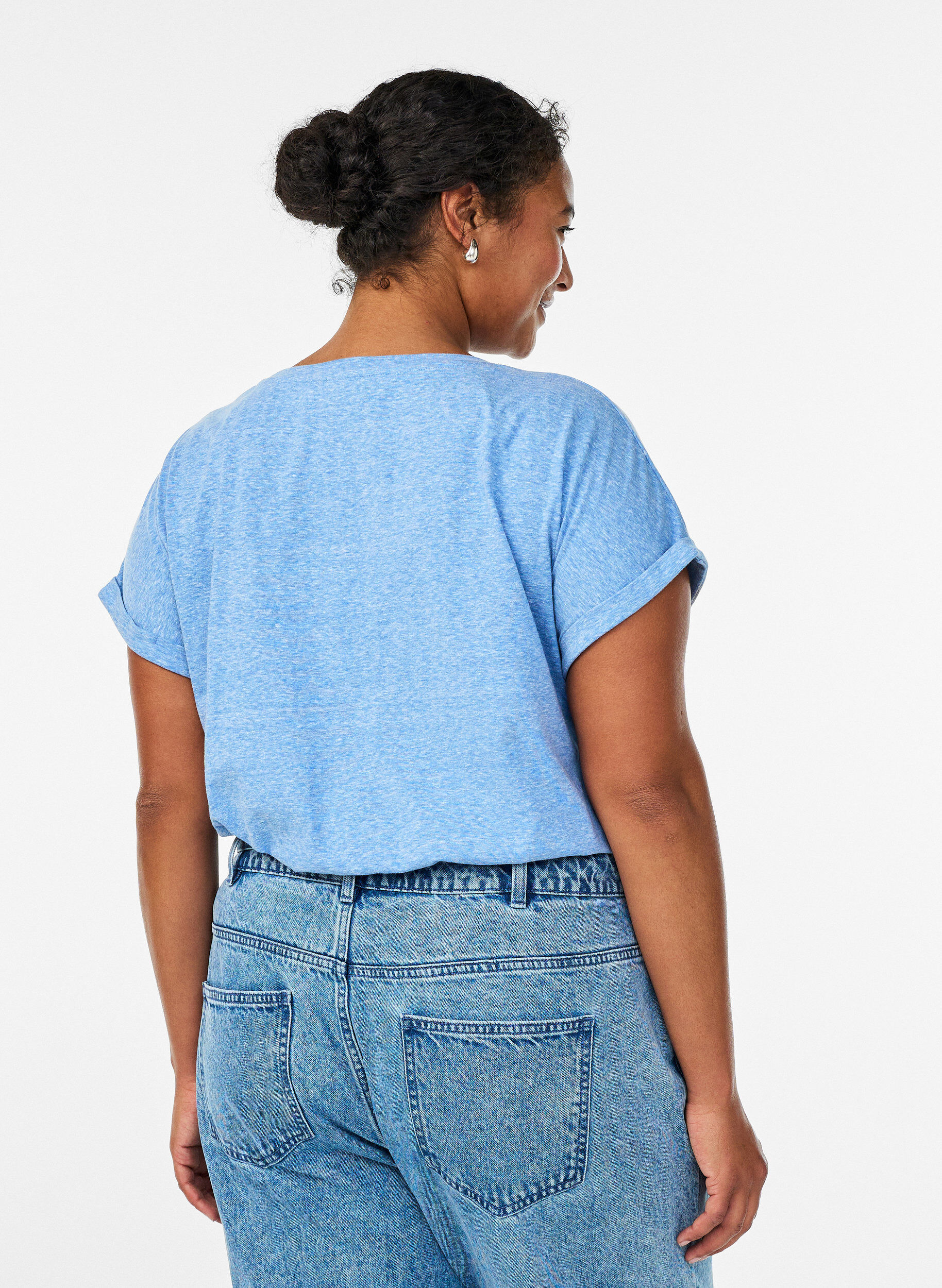 Zizzi Melerad t-shirt med korta &auml;rmar, Bl&aring;, Model image number 2