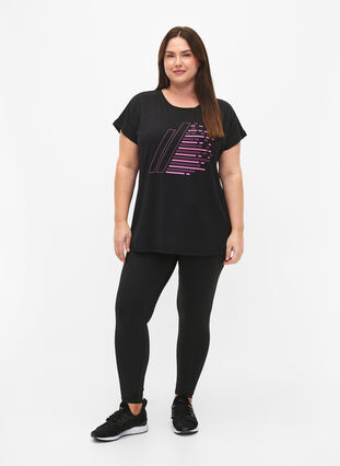 Kortärmad tränings t-shirt med tryck, Black/Sugar Plum, Model image number 2