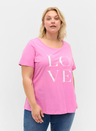 T-shirt i bomull med texttryck, Cyclamen LOVE, Model image number 0