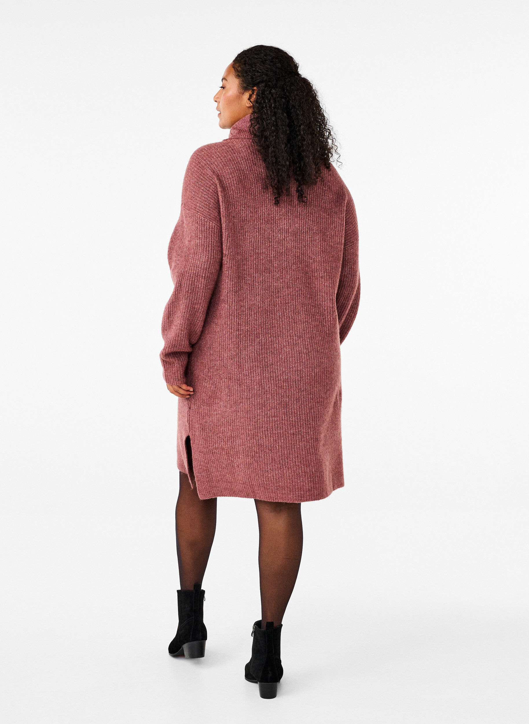ZizziStickad kl&auml;nning med polokrage, Rosa, Model image number 2
