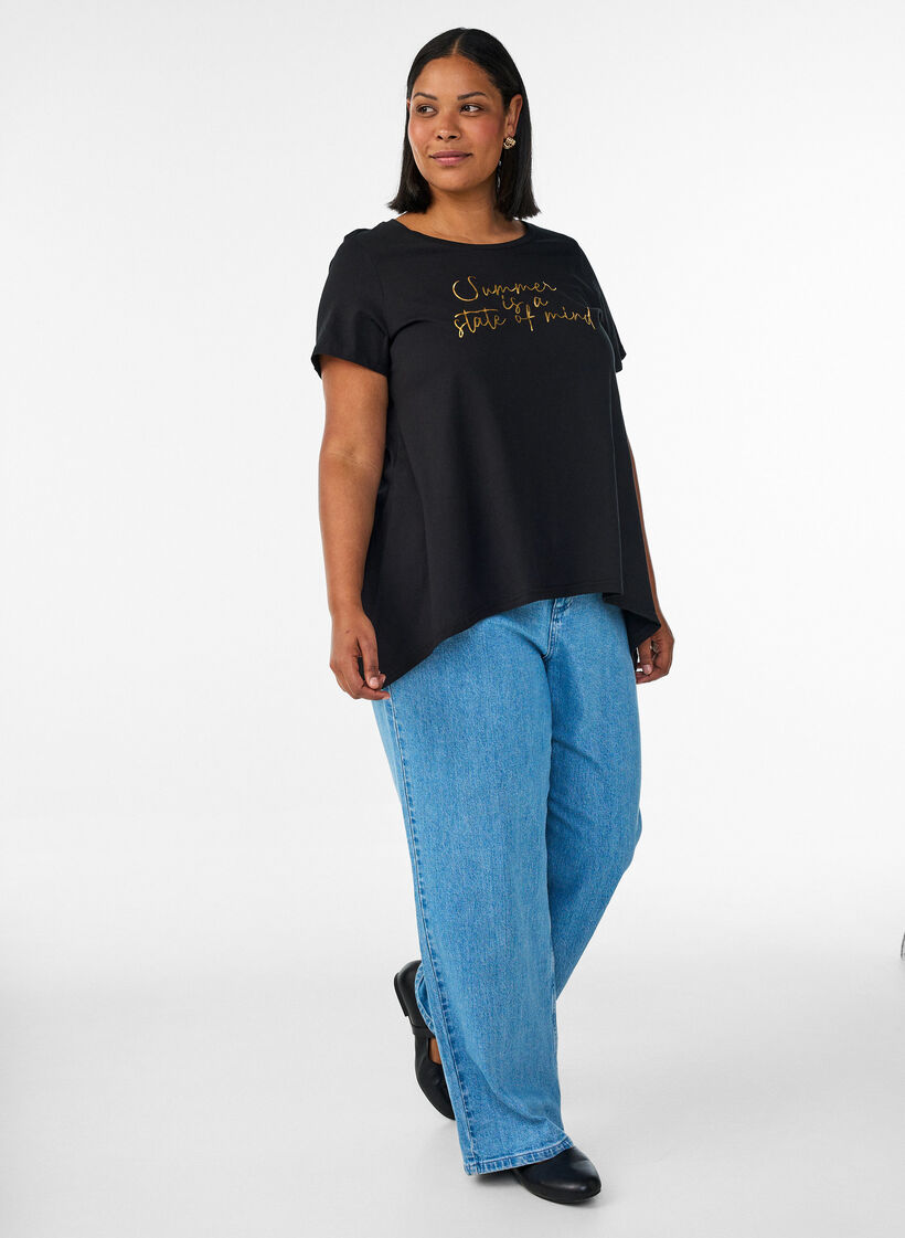 T-shirt med rund hals och A-linjeform, Svart, Model image number 1
