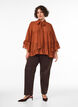 Blus med knytband och volangdetaljer, Brun, Model image number 1