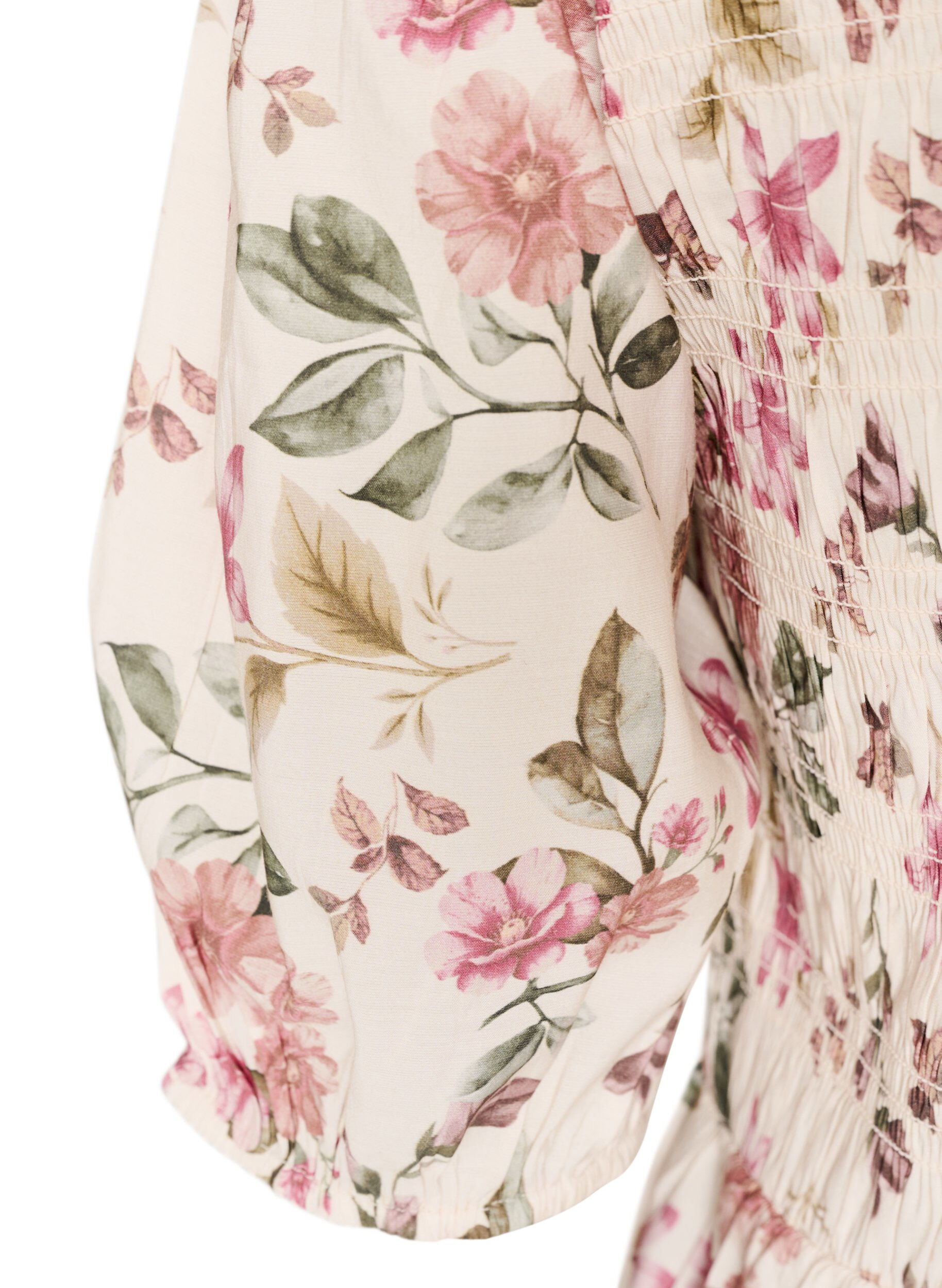 ZizziBlus i viskos med smock och peplumeffekt, Vanilla, Packshot image number 3