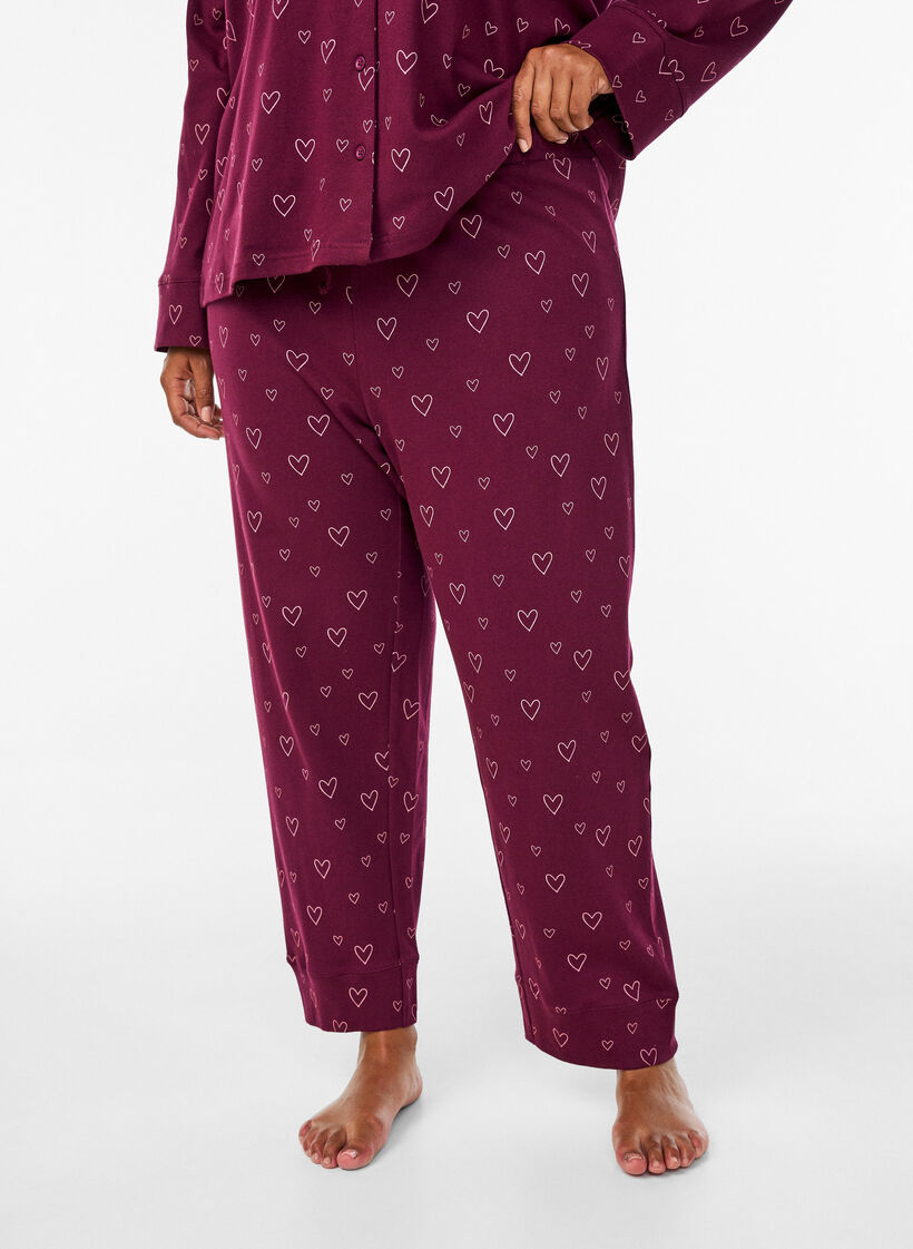 Pyjamasbyxor i bomull med hög midja, Mörk Bordeaux, Model