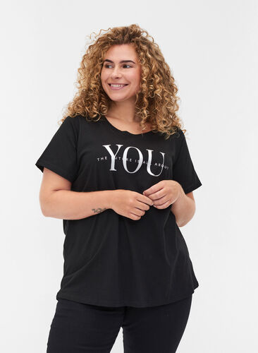 T-shirt med tryck i ekologisk bomull, Black You, Model image number 0
