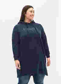 Sweatshirtklänning med huva och slits, Navy Blazer, Model
