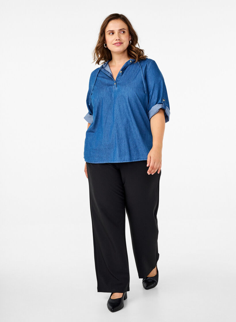 Denimblus med huva, Medium Blue Denim, Model image number 2