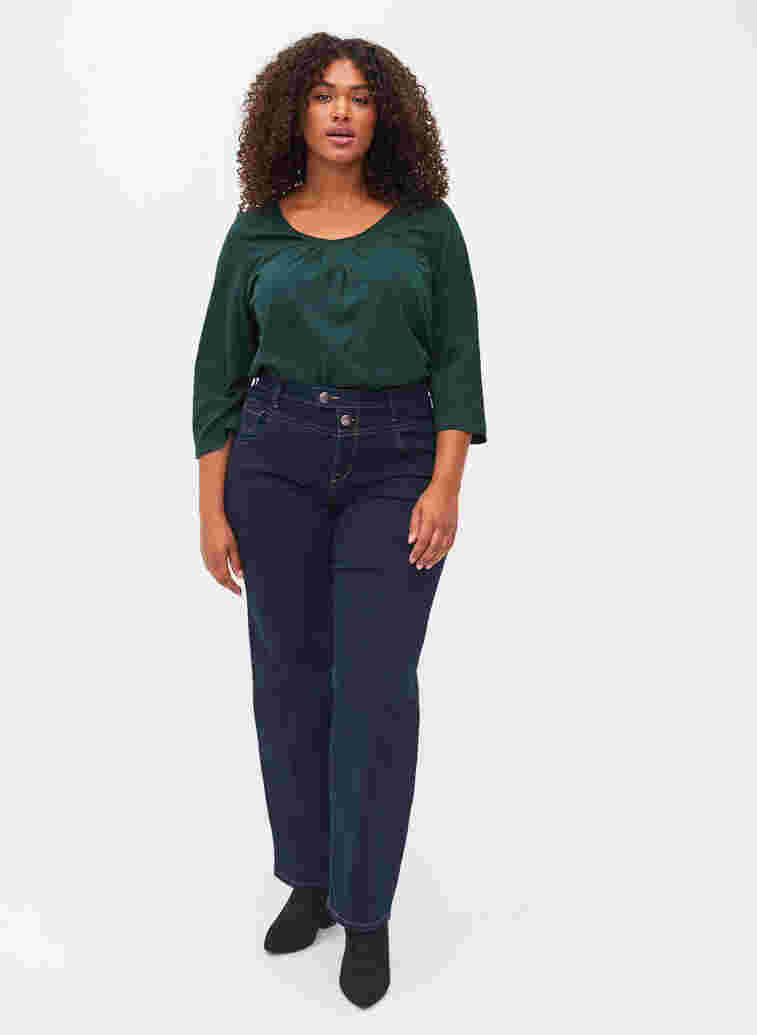 Regular fit Gemma jeans med hög midja, Blue denim, Model