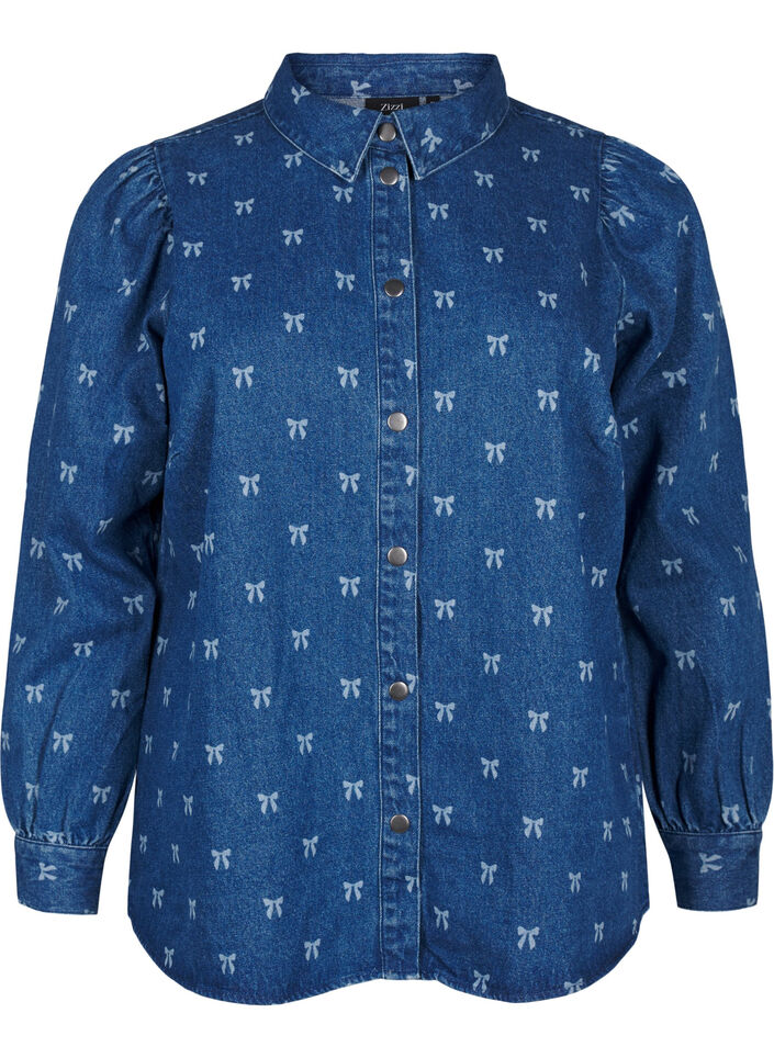 Skjorta med rosett i denim, Denim Blue W. Wh.Bow, Packshot image number 0