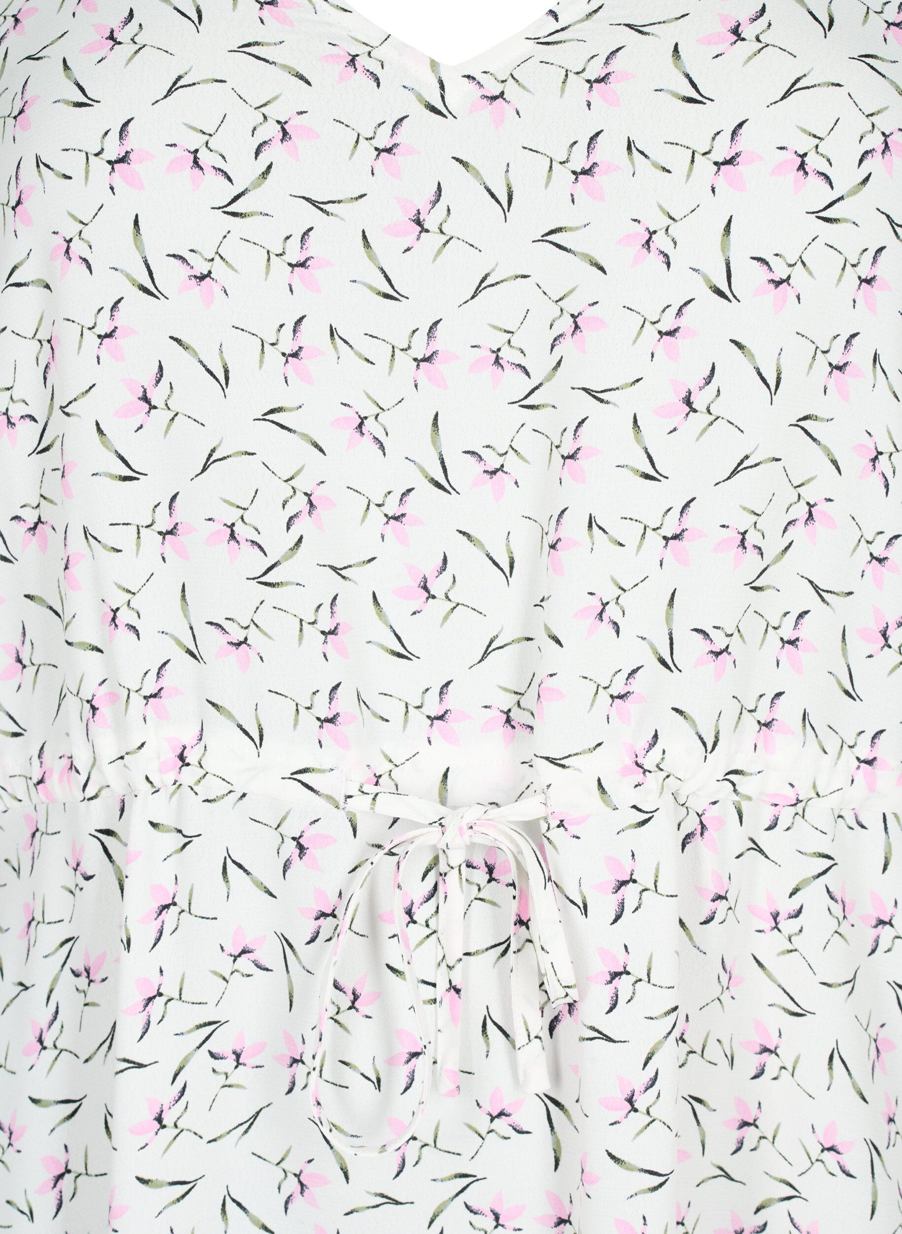 ZizziKl&auml;nning med halvl&aring;ng &auml;rm och blommigt tryck i viskos, White Purple Flower, Packshot image number 2