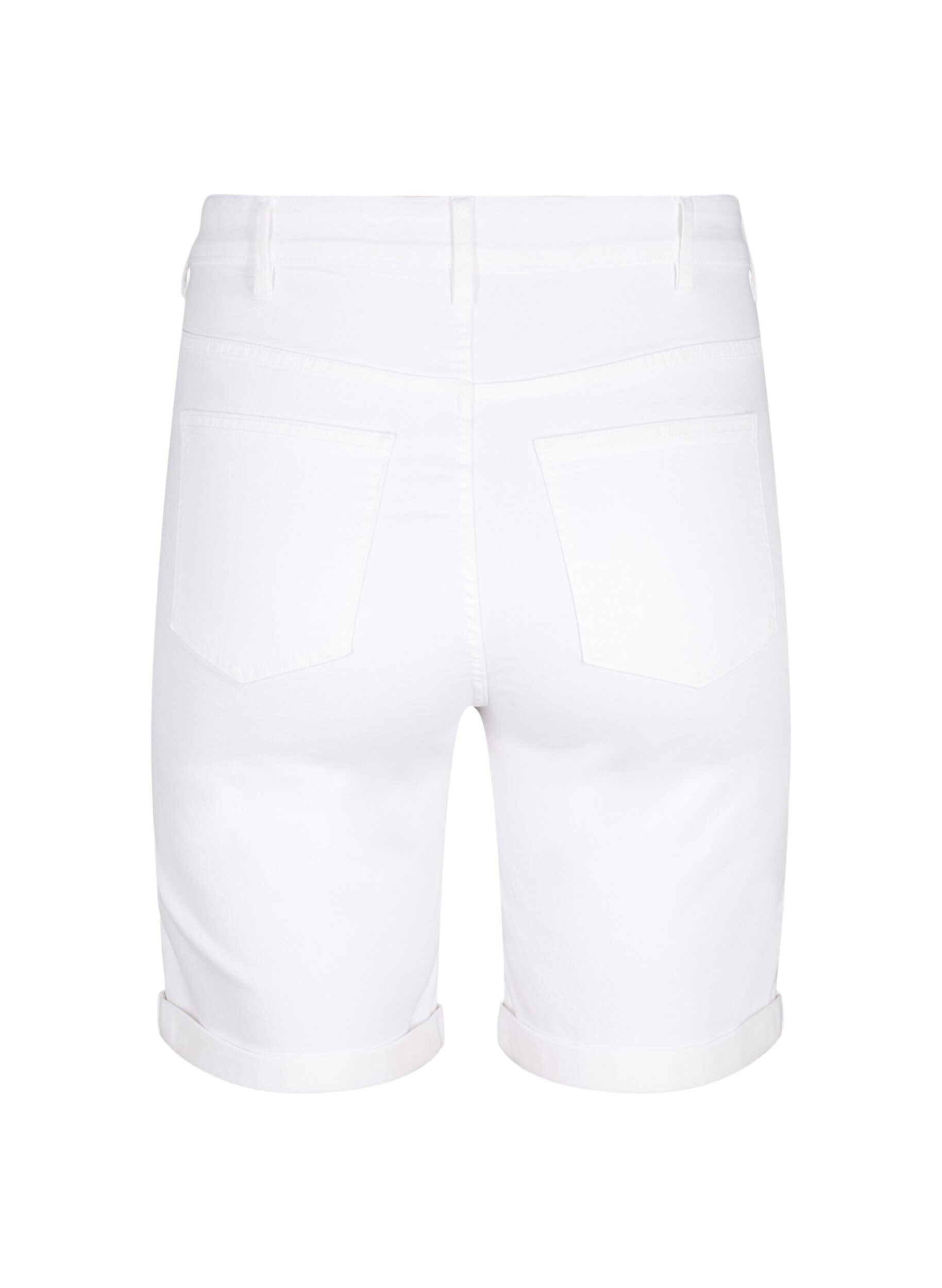 Zizzi &Aring;tsittande jeansshorts med h&ouml;g midja, Bright White, Packshot image number 1