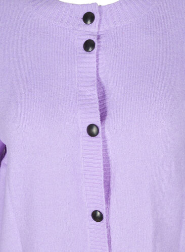 Kort stickad kofta med kontrastfärgade knappar, Purple Rose Mel., Packshot image number 2
