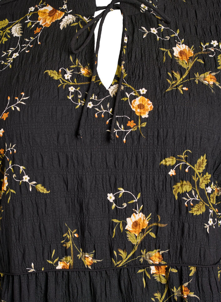 Kl&auml;nning med blommigt tryck och knytning, Svart, Packshot image number 2