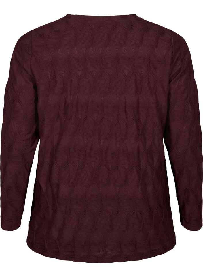 FLASH – Långärmad blus med struktur, Fudge, Packshot image number 1