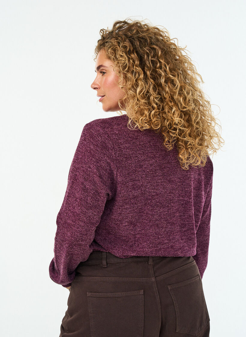 Blus i jersey med v-ringning och l&aring;nga &auml;rmar, M&ouml;rk Bordeaux, Model image number 2