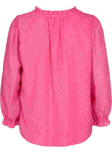 Blus med långa ärmar och volanger, Shocking Pink, Packshot image number 1