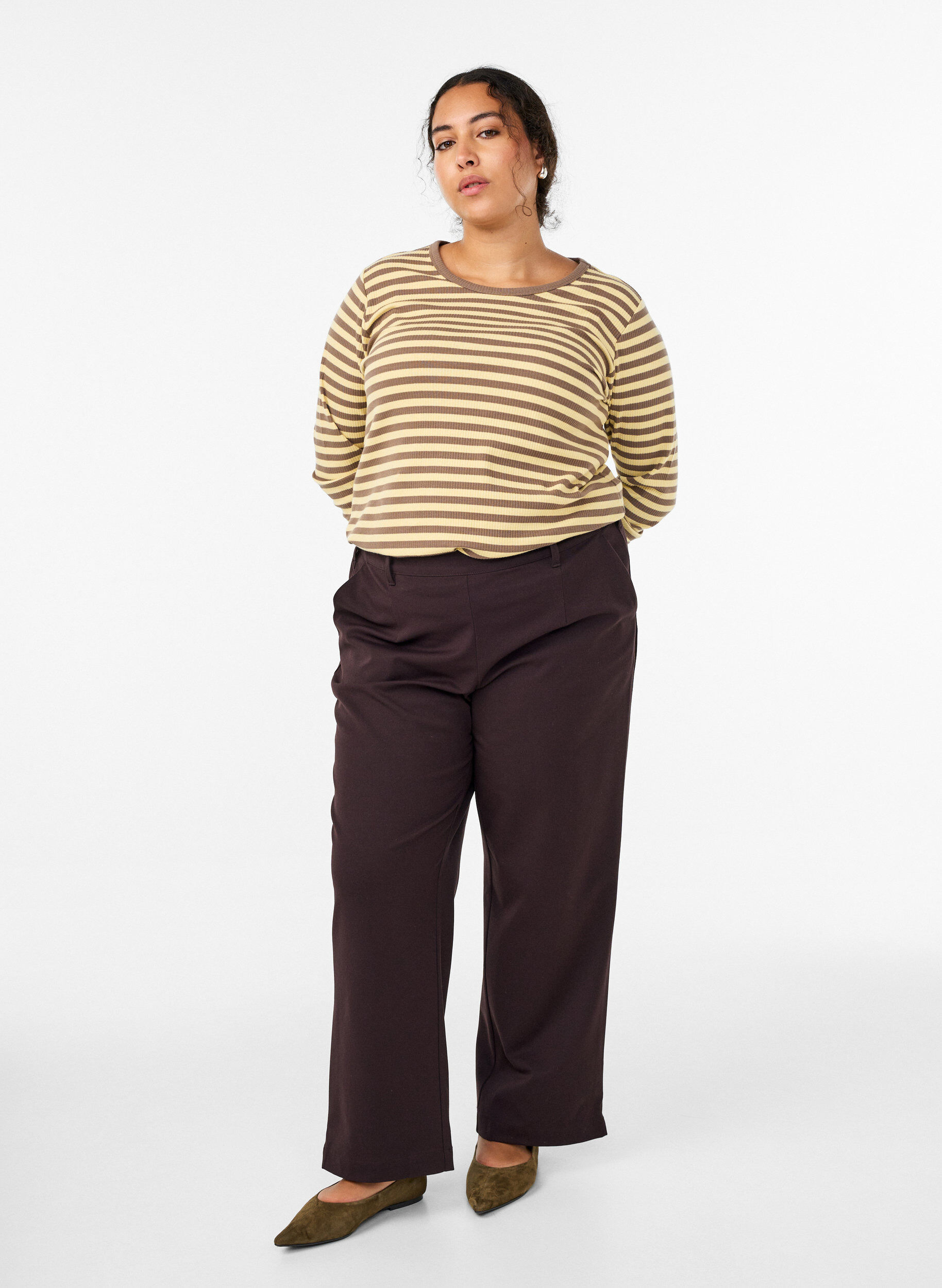 ZizziRandig blus med l&aring;nga &auml;rmar, Brun, Model image number 1