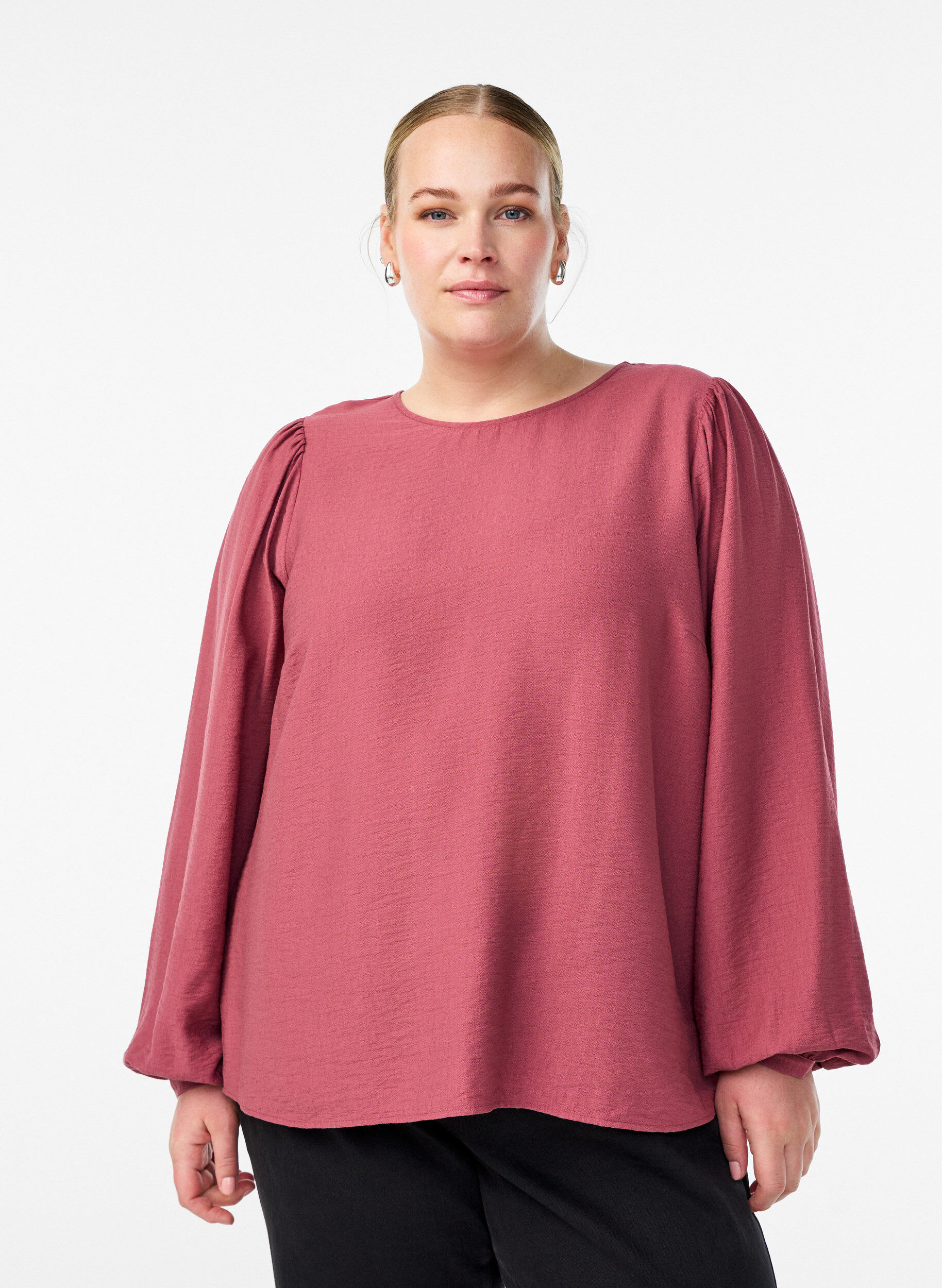 L&aring;ng&auml;rmad blus i viskos, Rosa, Model