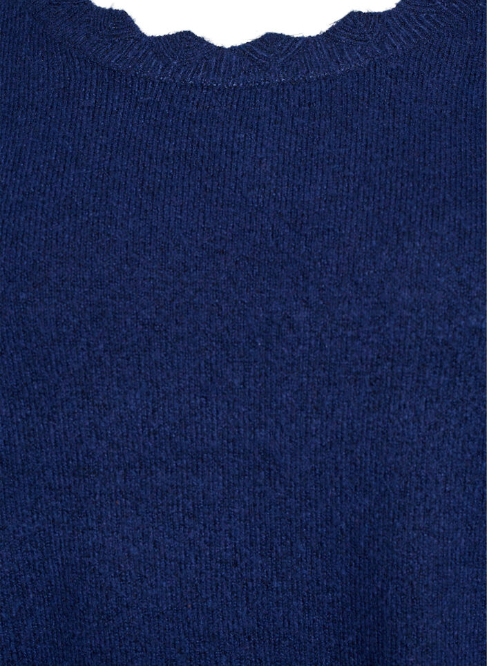 Stickad blus med v&aring;giga kanter, Bl&aring;, Packshot image number 2
