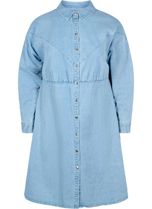 Jeansklänning med knappar och långa ärmar, Light blue denim, Packshot image number 0