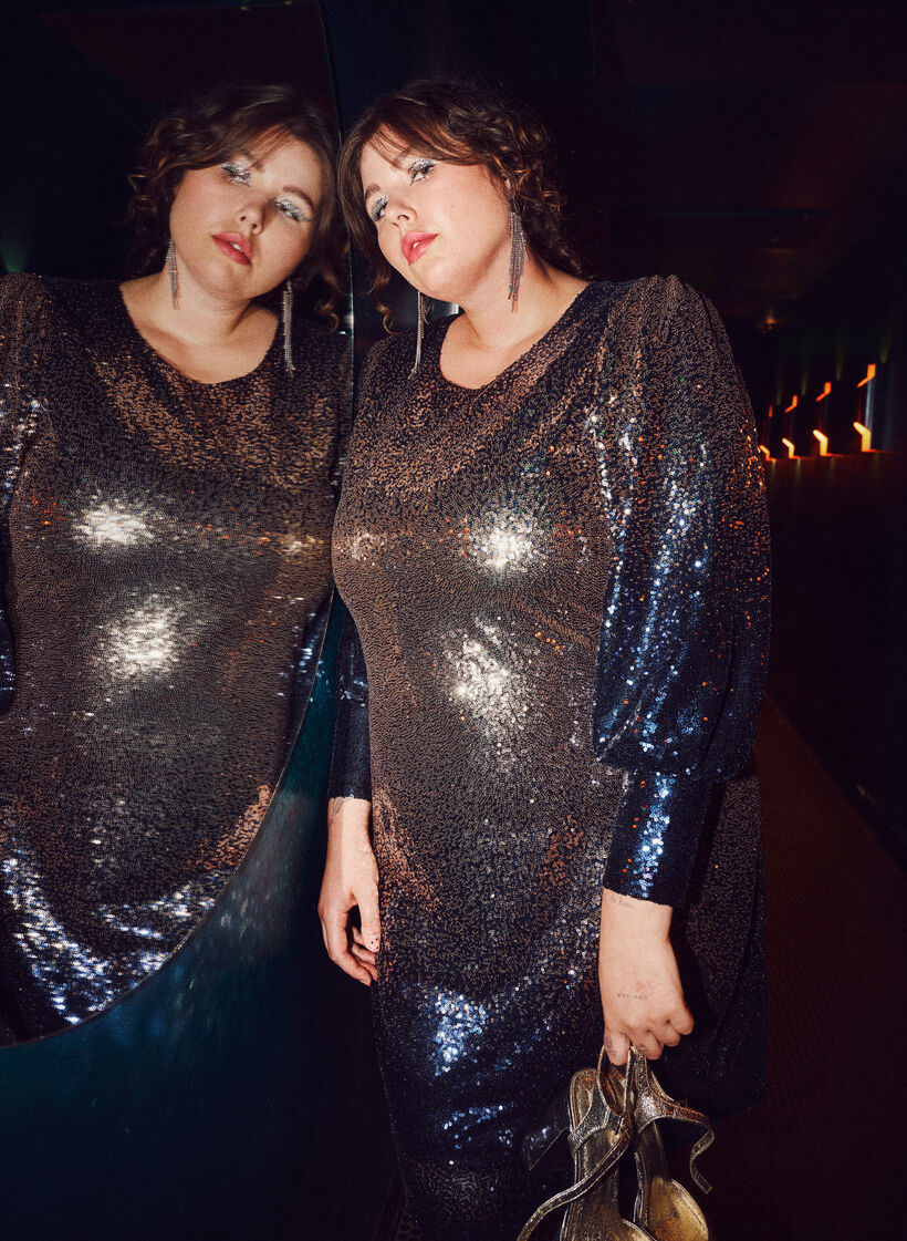 Paljettklänning med puffärm, Evening Blue Cobber, Image image number 0