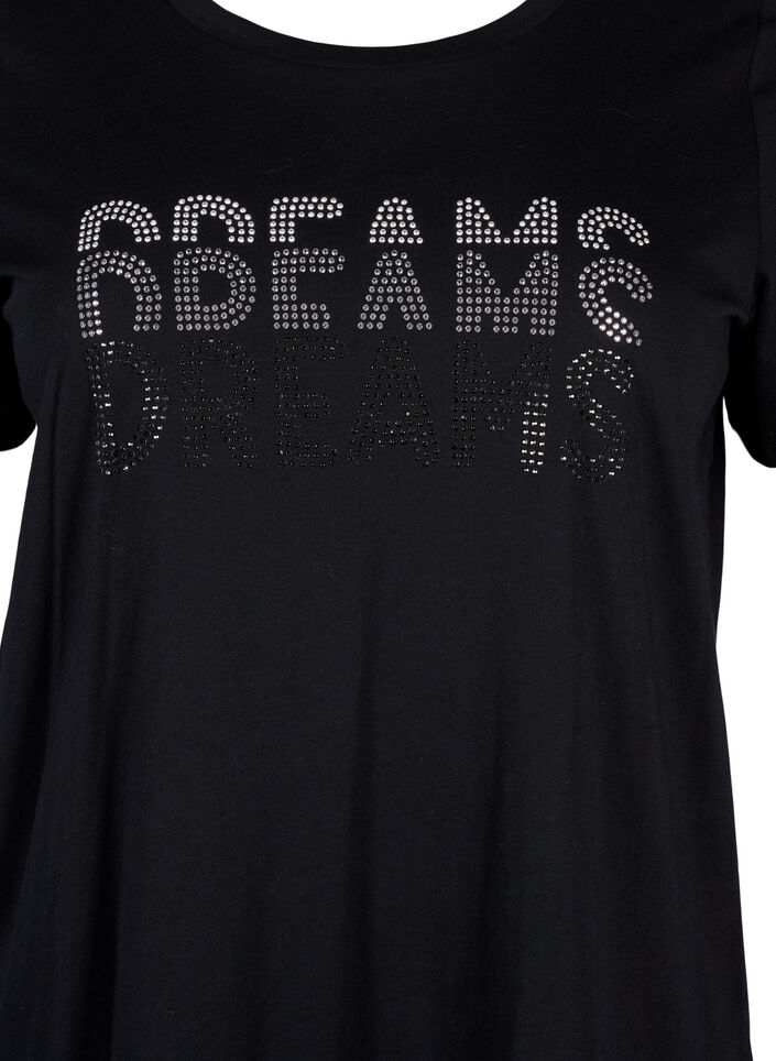 T-shirt i bomull med strassmotiv, Black w. Dream, Packshot image number 2