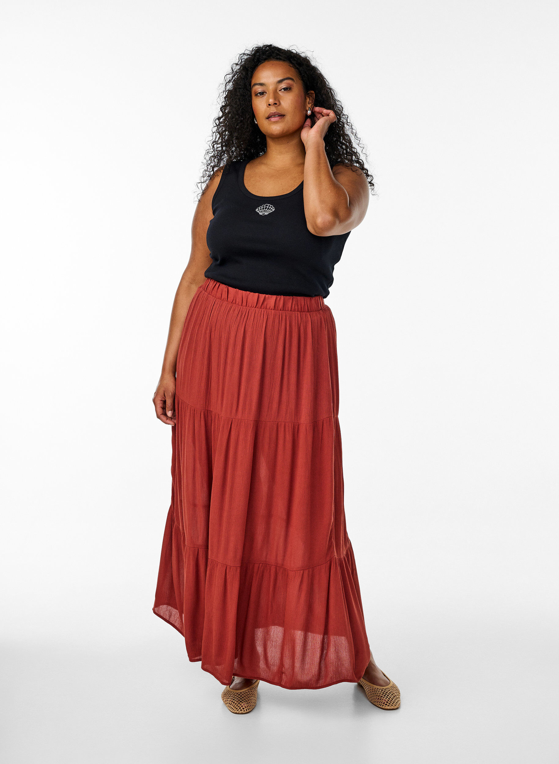 Zizzi T&aring;tsittande topp med motiv, Svart, Model image number 1