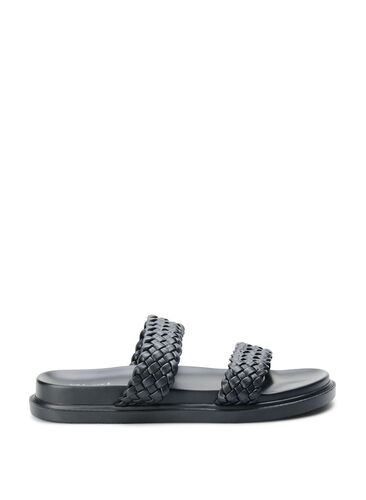 Sandal i läder med bred passform, Black, Packshot image number 0