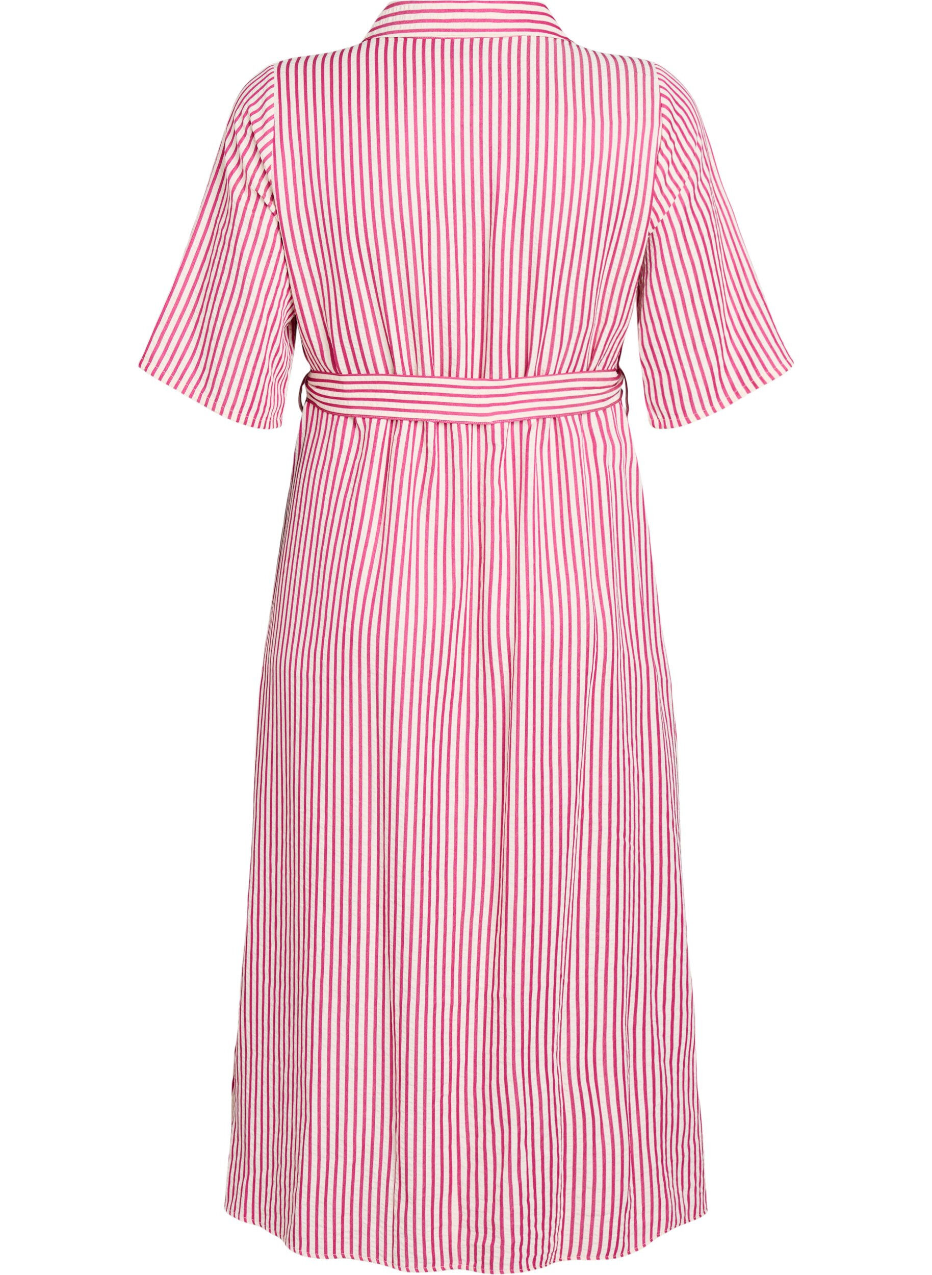 ZizziAnkell&aring;ng skjortkl&auml;nning med knytsk&auml;rp och r&auml;nder, Rosa, Packshot image number 1