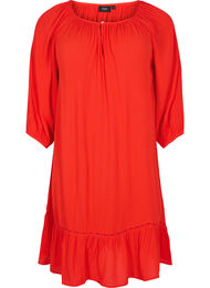 Viskosklänning med 3/4-ärmar, Fiery Red