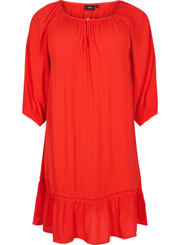 Viskosklänning med 3/4-ärmar, Fiery Red, Packshot image number 0