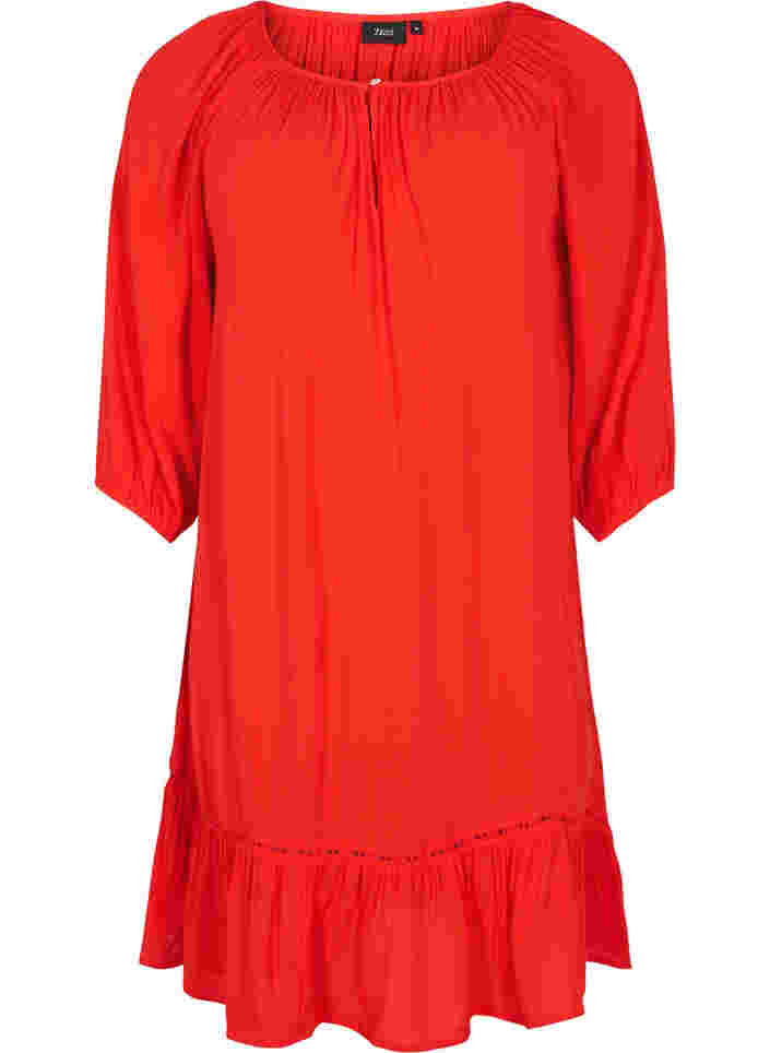 Viskosklänning med 3/4-ärmar, Fiery Red, Packshot image number 0