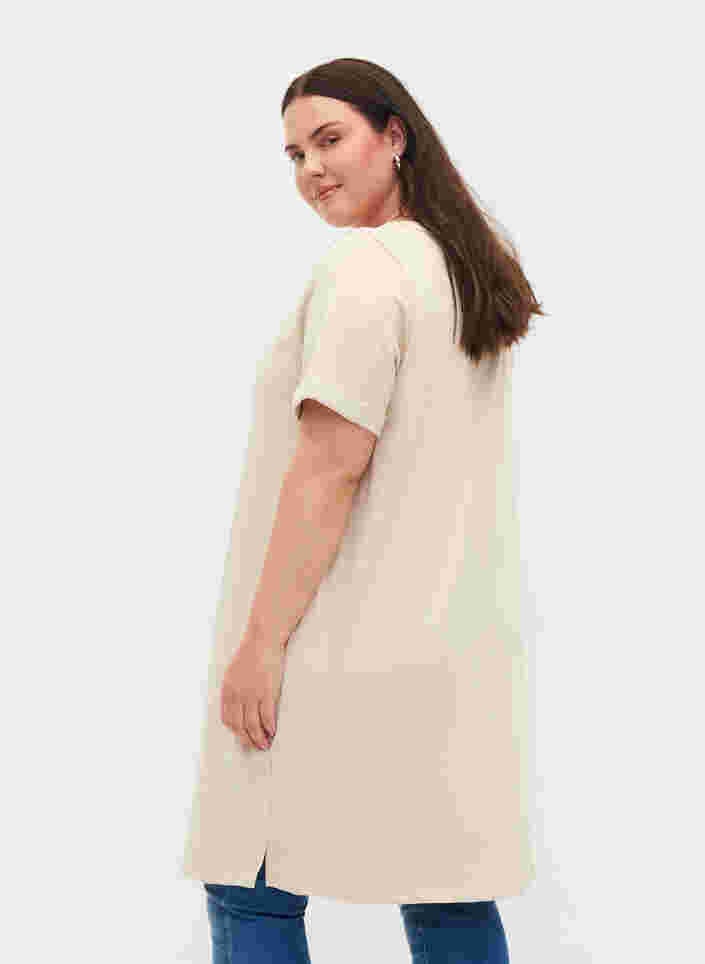Sweatshirtklänning med korta ärmar och slits, Pumice Stone, Model image number 0