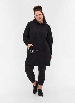 Sweatshirtklänning med huva och ficka, Black, Model image number 2